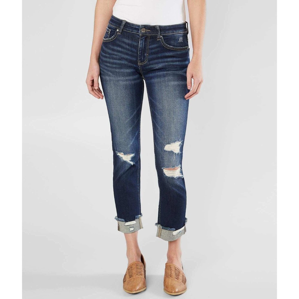 BKE Jeans Womens 26 Stella Mid Rise Slim Fit Ankle Straight Distressed Dark Wash